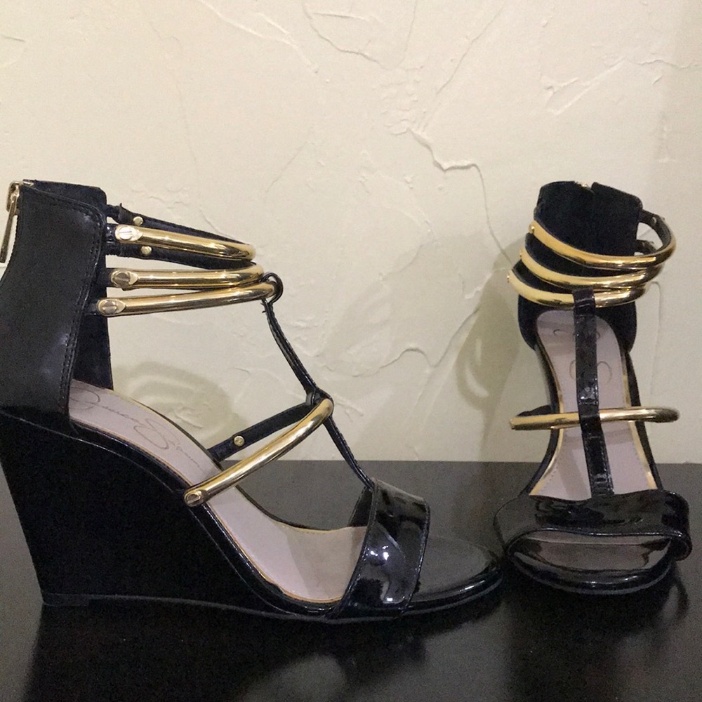 Jessica Simpson black wedge sandals size 7.5